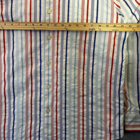 Tommy Bahama Mens L Striped Button Front Shirt Cotton Silk Blend Red Blue - Picture 3 of 6